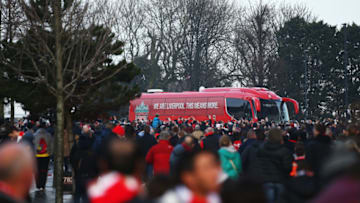 LIVERPOOL, ENGLAND - DECEMBER 26: The Livwrpool team coach arrives prior to the Premier League match between Liverpool FC and Newcastle United at Anfield on December 26, 2018 in Liverpool, United Kingdom. (Photo by Jan Kruger/Getty Images)
