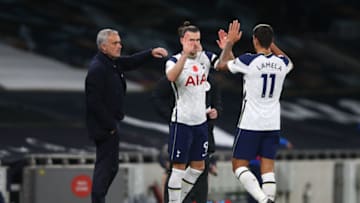 LONDON, ENGLAND - NOVEMBER 01: Erik Lamela of Tottenham Hotspur is replaced by teammate Gareth Bale during the Premier League match between Tottenham Hotspur and Brighton & Hove Albion at Tottenham Hotspur Stadium on November 01, 2020 in London, England. Sporting stadiums around the UK remain under strict restrictions due to the Coronavirus Pandemic as Government social distancing laws prohibit fans inside venues resulting in games being played behind closed doors. (Photo by Julian Finney/Getty Images)