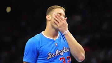 January 11, 2015; Los Angeles, CA, USA; Los Angeles Clippers forward Blake Griffin (32) reacts against the Miami Heat during the second half at Staples Center. Mandatory Credit: Gary A. Vasquez-USA TODAY Sports