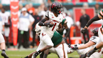 MIAMI, FLORIDA - NOVEMBER 09: Tutu Atwell #1 of the Louisville Cardinals in action against the Miami Hurricanes during the first half at Hard Rock Stadium on November 09, 2019 in Miami, Florida. (Photo by Michael Reaves/Getty Images)