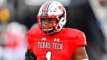 LUBBOCK, TX - SEPTEMBER 30: Jordyn Brooks #1 of the Texas Tech Red Raiders on the field during warmups before the game between the Texas Tech Red Raiders and the Oklahoma State Cowboys on September 30, 2017 at Jones AT&T Stadium in Lubbock, Texas. Oklahoma State won the game 41-34. (Photo by John Weast/Getty Images)