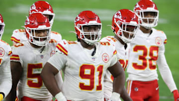 LAS VEGAS, NEVADA - NOVEMBER 22: Defensive tackle Derrick Nnadi #91 of the Kansas City Chiefs during the NFL game against the Las Vegas Raiders at Allegiant Stadium on November 22, 2020 in Las Vegas, Nevada. The Chiefs defeated the Raiders 35-31. (Photo by Christian Petersen/Getty Images)