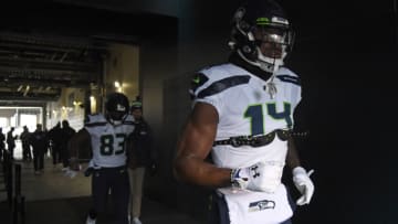 Nov 24, 2019; Philadelphia, PA, USA; Seattle Seahawks wide receiver D.K. Metcalf (14) inside the tunnel before game against the Philadelphia Eagles at Lincoln Financial Field. Mandatory Credit: Eric Hartline-USA TODAY Sports