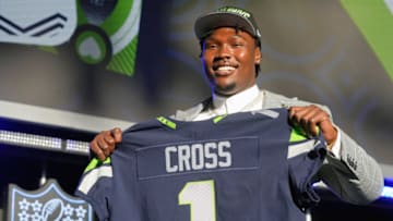 Apr 28, 2022; Las Vegas, NV, USA; Mississippi State offensive tackle Charles Cross after being selected as the ninth overall pick to the Seattle Seahawks during the first round of the 2022 NFL Draft at the NFL Draft Theater. Mandatory Credit: Kirby Lee-USA TODAY Sports