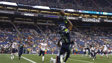Aug 18, 2022; Seattle, Washington, USA; Seattle Seahawks wide receiver Bo Melton (81) drops a potential touchdown pass against the Chicago Bears during the fourth quarter at Lumen Field. Mandatory Credit: Joe Nicholson-USA TODAY Sports