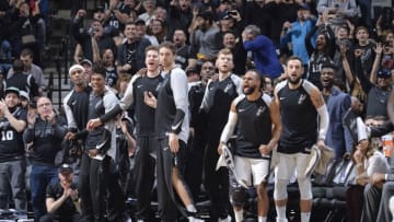 SAN ANTONIO, TX - JANUARY 3: The San Antonio Spurs bench reacts during the game against the Toronto Raptors on January 3, 2019 (Photos by Mark Sobhani/NBAE via Getty Images)