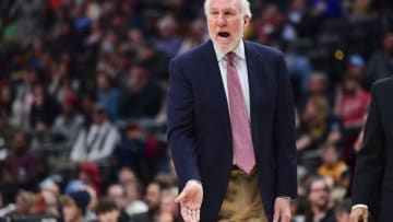 DENVER, CO - DECEMBER 28: Gregg Popovich of the San Antonio Spurs reacts to a play during the game against the Denver Nuggets at Pepsi Center on December 28, 2018 in Denver, Colorado. NOTE TO USER: User expressly acknowledges and agrees that, by downloading and or using this photograph, User is consenting to the terms and conditions of the Getty Images License Agreement. (Photo by Justin Tafoya/Getty Images)