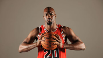 CHICAGO, IL - SEPTEMBER 25: Quincy Pondexter #20 of the Chicago Bulls poses for a portrait during the 2017-18 NBA Media Day on September 25, 2017 at the United Center in Chicago, Illinois. NOTE TO USER: User expressly acknowledges and agrees that, by downloading and or using this Photograph, user is consenting to the terms and conditions of the Getty Images License Agreement. Mandatory Copyright Notice: Copyright 2017 NBAE (Photo by Randy Belice/NBAE via Getty Images)