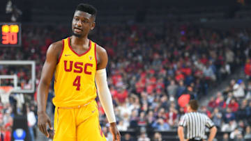 LAS VEGAS, NV - MARCH 10: USC forward Chimezie Metu (4) looks on during the championship game of the mens Pac-12 Tournament between the USC Trojans and the Arizona Wildcats on March 10, 2018, at the T-Mobile Arena in Las Vegas, NV. (Photo by Brian Rothmuller/Icon Sportswire via Getty Images)
