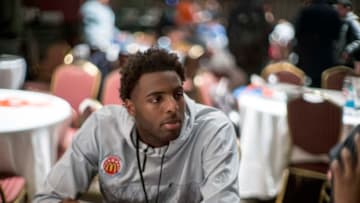 CHICAGO, IL - MARCH 28: McDonald's High School All-American center Mitchell Robinson (22) gives interviews to the media during the McDonald's All-American Games Media Day on March 28, 2017, at the United Center in Chicago, IL. (Photo by Robin Alam/Icon Sportswire via Getty Images)