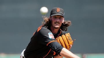 Mar 21, 2016; Scottsdale, AZ, USA; San Francisco Giants starting pitcher Jeff Samardzija (29) throws a pitch during the first inning against the Oakland Athletics at Scottsdale Stadium. Mandatory Credit: Matt Kartozian-USA TODAY Sports