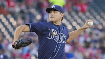 Jun 2, 2016; Minneapolis, MN, USA; Tampa Bay Rays starting pitcher Matt Moore (55) delivers a pitch in the first inning against the Minnesota Twins at Target Field. Mandatory Credit: Jesse Johnson-USA TODAY Sports