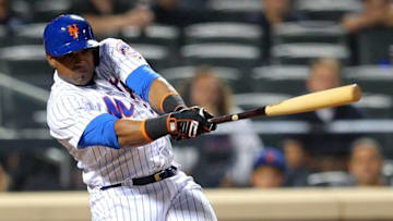 Sep 20, 2016; New York City, NY, USA; New York Mets left fielder Yoenis Cespedes (52) strikes out to end the ninth inning against the Atlanta Braves at Citi Field. Mandatory Credit: Brad Penner-USA TODAY Sports