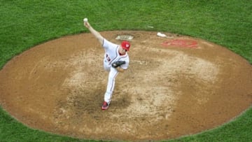 Sep 29, 2016; Washington, DC, USA;Washington Nationals relief pitcher Mark Melancon (43) throws to the Arizona Diamondbacks during the ninth inning at Nationals Park. Mandatory Credit: Brad Mills-USA TODAY Sports