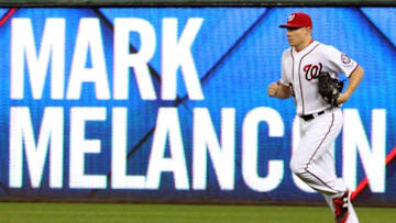 Oct 1, 2016; Washington, DC, USA; Washington Nationals relief pitcher Mark Melancon (43) jogs onto the field from the bullpen against the Miami Marlins in the eighth inning at Nationals Park. The Nationals won 2-1. Mandatory Credit: Geoff Burke-USA TODAY Sports