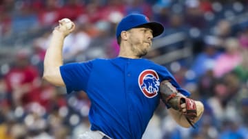 WASHINGTON, DC - SEPTEMBER 08: Brandon Kintzler #20 of the Chicago Cubs pitches against the Washington Nationals during the second inning of game one of a doubleheader at Nationals Park on September 8, 2018 in Washington, DC. (Photo by Scott Taetsch/Getty Images)