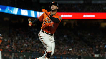 SAN FRANCISCO, CA - SEPTEMBER 28: Gregor Blanco #1 of the San Francisco Giants strikes out against the Los Angeles Dodgers during the seventh inning at AT&T Park on September 28, 2018 in San Francisco, California. The Los Angeles Dodgers defeated the San Francisco Giants 3-1. (Photo by Jason O. Watson/Getty Images)