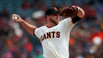 SAN FRANCISCO, CA - MAY 26: Sam Coonrod #65 of the San Francisco Giants pitches against the Arizona Diamondbacks in his Major League debut during the eighth inning at Oracle Park on May 26, 2019 in San Francisco, California. The Arizona Diamondbacks defeated the San Francisco Giants 6-2. (Photo by Jason O. Watson/Getty Images)