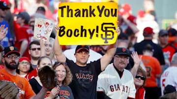 CINCINNATI, OH - MAY 05: San Francisco Giants fans show appreciation to manager Bruce Bochy following the game against the Cincinnati Reds at Great American Ball Park on May 5, 2019 in Cincinnati, Ohio. The Giants won 6-5. (Photo by Joe Robbins/Getty Images)