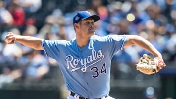 SF Giants pitcher Trevor Oaks, shown in 2018 with the Royals, throws a pitch. (Photo by Brian Davidson/Getty Images)
