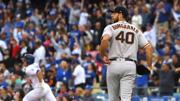 LOS ANGELES, CA - JUNE 16: Enrique Hernandez #14 of the Los Angeles Dodgers rounds the bases after hitting a two run home run off Madison Bumgarner #40 of the San Francisco Giants in the fifth inning of the game at Dodger Stadium on June 16, 2018 in Los Angeles, California. (Photo by Jayne Kamin-Oncea/Getty Images)