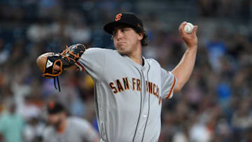 SAN DIEGO, CA - JULY 30: Derek Holland #45 of the San Francisco Giants pitches during the second inning of a baseball game against the San Diego Padres PETCO Park on July 30, 2018 in San Diego, California. (Photo by Denis Poroy/Getty Images)