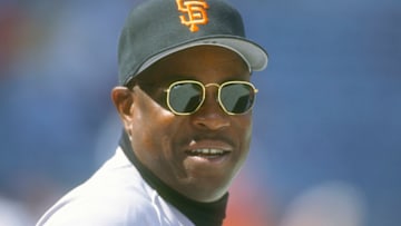 ATLANTA, GA - CIRCA 1995: Manager Dusty Baker #12 of the San Francisco Giants looks on against the Atlanta Braves during a Major League Baseball game circa 1995 at Atlanta-Fulton County Stadium in Atlanta, Georgia. Baker Managed the Giants from 1993-2002. (Photo by Focus on Sport/Getty Images)