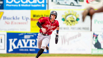PORTLAND, ME - MAY 27: Mitchell Tolman #19 of the Altoona Curve advances to third base in the eighth inning of the game between the Portland Sea Dogs and the Altoona Curve at Hadlock Field on May 27, 2019 in Portland, Maine. The SF Giants acquired Tolman in the minor-league portion of the Rule 5 draft. (Photo by Zachary Roy/Getty Images)