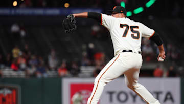SAN FRANCISCO, CALIFORNIA - SEPTEMBER 24: Enderson Franco #75 of the San Francisco Giants bats during the game against the Colorado Rockies at Oracle Park on September 24, 2019 in San Francisco, California. (Photo by Daniel Shirey/Getty Images)