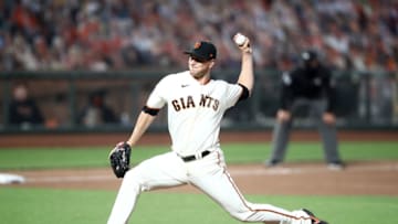 SAN FRANCISCO, CALIFORNIA - AUGUST 19: Tony Watson #56 of the San Francisco Giants pitches against the Los Angeles Angels in the ninth inning at Oracle Park on August 19, 2020 in San Francisco, California. (Photo by Ezra Shaw/Getty Images)