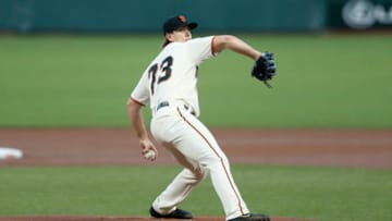 SAN FRANCISCO, CALIFORNIA - SEPTEMBER 23: Starting pitcher Caleb Baragar #73 of the San Francisco Giants pitches in the top of the first inning against the Colorado Rockies at Oracle Park on September 23, 2020 in San Francisco, California. (Photo by Lachlan Cunningham/Getty Images)