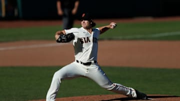 SAN FRANCISCO, CALIFORNIA - SEPTEMBER 24: Caleb Baragar #73 of the San Francisco Giants pitches against the Colorado Rockies at Oracle Park on September 24, 2020 in San Francisco, California. (Photo by Lachlan Cunningham/Getty Images)
