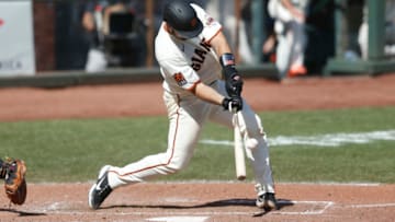 SAN FRANCISCO, CALIFORNIA - SEPTEMBER 27: Joey Bart #21 of the San Francisco Giants at bat against the San Diego Padres at Oracle Park on September 27, 2020 in San Francisco, California. (Photo by Lachlan Cunningham/Getty Images)