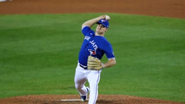 BUFFALO, NY - SEPTEMBER 23: Ross Stripling #48 of the Toronto Blue Jays throws a pitch against the New York Yankees at Sahlen Field on September 23, 2020 in Buffalo, New York. The Blue Jays are the home team due to the Canadian government"u2019s policy on COVID-19, which prevents them from playing in their home stadium in Canada. Blue Jays beat the Yankees 14 to 1. (Photo by Timothy T Ludwig/Getty Images)