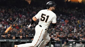 SAN FRANCISCO, CA - APRIL 24: Mac Williamson #51 of the San Francisco Giants bats against the Washington Nationals in the bottom of the eighth inning at AT&T Park on April 24, 2018 in San Francisco, California. (Photo by Thearon W. Henderson/Getty Images)