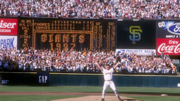 27 Sep 1997: Closer Rod Beck of the San Francisco Giants celebrates on the mound after the Giants 6-1 victory over the San Diego Padres at 3Com Park in San Francisco, California. The victory clinched the National League West title for the Giants and sent them to the postseason. Mandatory Credit: Otto Greule Jr. /Allsport