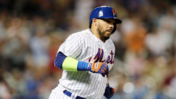 NEW YORK, NY - AUGUST 16: Rene Rivera #44 of the New York Mets rounds the bases after he hit a solo home run in the fifth inning against the New York Yankees during interleague play on August 16, 2017 at Citi Field in the Flushing neighborhood of the Queens borough of New York City. (Photo by Elsa/Getty Images)
