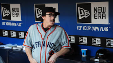 ATLANTA, GA - MAY 3: Tim Lincecum #55 of the San Francisco Giants relaxes in the dugout before the game against the Atlanta Braves at Turner Field on May 3, 2014 in Atlanta, Georgia. (Photo by Scott Cunningham/Getty Images)