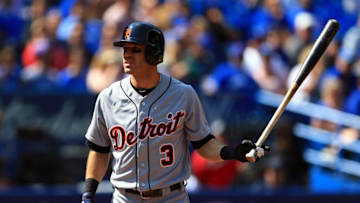 TORONTO, ON - SEPTEMBER 10: Ian Kinsler #3 of the Detroit Tigers reacts after striking out in the first inning during MLB game action against the Toronto Blue Jays at Rogers Centre on September 10, 2017 in Toronto, Canada. (Photo by Vaughn Ridley/Getty Images)