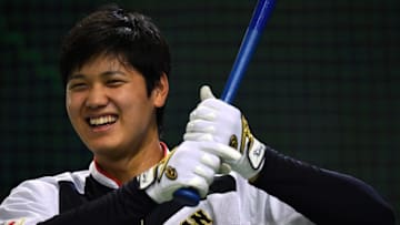 TOKYO, JAPAN - NOVEMBER 12: Shohei Ohtani #16 of Japan is seen during the warm-up ahead of the international friendly match between Japan and Netherlands at the Tokyo Dome on November 12, 2016 in Tokyo, Japan. (Photo by Masterpress/Getty Images)
