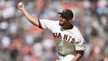 SAN FRANCISCO, CA - AUGUST 06: Albert Suarez #56 of the San Francisco Giants pitches against the Arizona Diamondbacks in the top of the ninth inning at AT&T Park on August 6, 2017 in San Francisco, California. The Giants won the game 6-3. (Photo by Thearon W. Henderson/Getty Images)