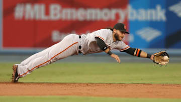 LOS ANGELES, CA - SEPTEMBER 23: Shortstop Brandon Crawford