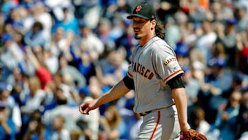 CHICAGO, IL - MAY 25: Jeff Samardzija #29 of the San Francisco Giants reacts after giving up a home run to Ben Zobrist #18 of the Chicago Cubs (not pictured) during the sixth inning at Wrigley Field on May 25, 2017 in Chicago, Illinois. (Photo by Jon Durr/Getty Images)