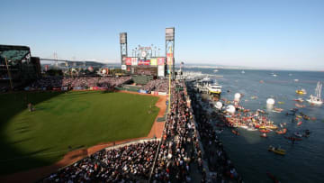 SAN FRANCISCO - JULY 09: Fans fill McCovey Cove as the American League and National League All-Stars compete in the 78th Major League Baseball All-Star Home Run Derby at AT