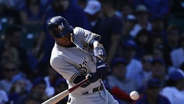 CHICAGO, IL - SEPTEMBER 09: Keon Broxton #23 of the Milwaukee Brewers bats against the Chicago Cubs at Wrigley Field on September 9, 2017 in Chicago, Illinois. The Brewers defeated the Cubs 15-2. (Photo by Jonathan Daniel/Getty Images)