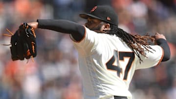 SAN FRANCISCO, CA - OCTOBER 01: Johnny Cueto #47 of the San Francisco Giants pitches against the San Diego Padres in the top of the first inning at AT&T Park on October 1, 2017 in San Francisco, California. (Photo by Thearon W. Henderson/Getty Images)