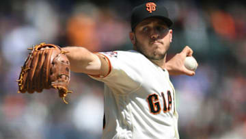 SAN FRANCISCO, CA - APRIL 08: Ty Blach #50 of the San Francisco Giants pitches against the Los Angeles Dodgers in the top of the first inning at AT&T Park on April 8, 2018 in San Francisco, California. (Photo by Thearon W. Henderson/Getty Images)