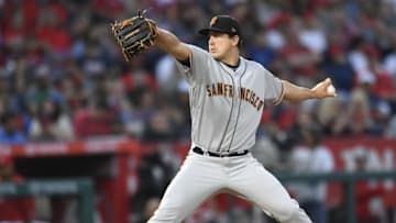 ANAHEIM, CA - APRIL 21: Starting pitcher Derek Holland #45 of the San Francisco Giants pitches in the first inning against the Los Angeles Angels of Anaheim at Angel Stadium on April 21, 2018 in Anaheim, California. (Photo by John McCoy/Getty Images)