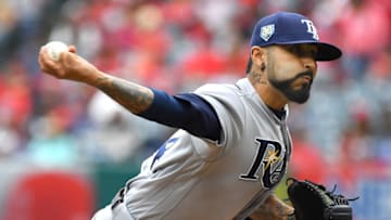 ANAHEIM, CA - MAY 20: Sergio Romo #54 of the Tampa Bay Rays pitches in the first inning of the game against the Los Angeles Angels of Anaheim at Angel Stadium on May 20, 2018 in Anaheim, California. (Photo by Jayne Kamin-Oncea/Getty Images)