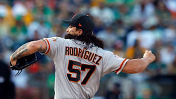 OAKLAND, CA - JULY 20: Dereck Rodriguez #57 of the San Francisco Giants pitches against the Oakland Athletics during the first inning at the Oakland Coliseum on July 20, 2018 in Oakland, California. (Photo by Jason O. Watson/Getty Images)